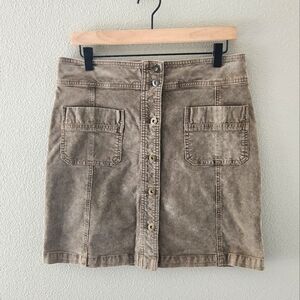 Prana Corduroy Skirt Women's Size 10 Tan Button Front Mini Pockets Academia Fall